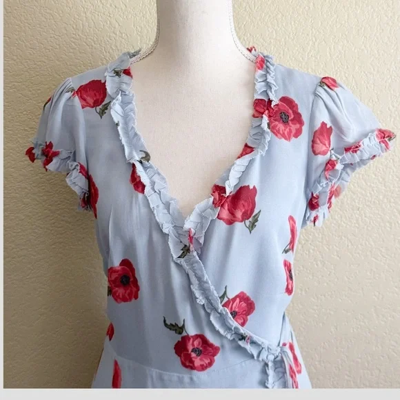 Reformation Garnet Wrap Floral Print Mini Dress Size: Large - Picture 4 of 9